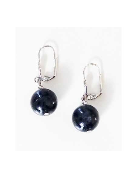 Boucles d'oreilles quartz inclusion de tourmaline pierres boules 1.2 cm