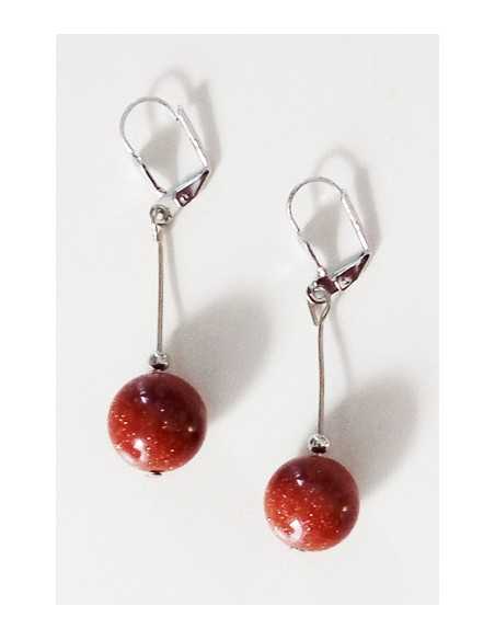 Boucles d'oreilles pierre de soleil perles pendantes 4 cm