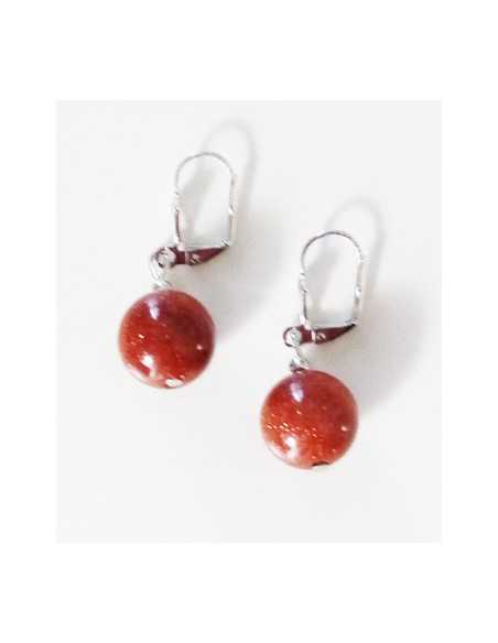 Boucles d'oreilles pierre de soleil perles boules 1.2 cm