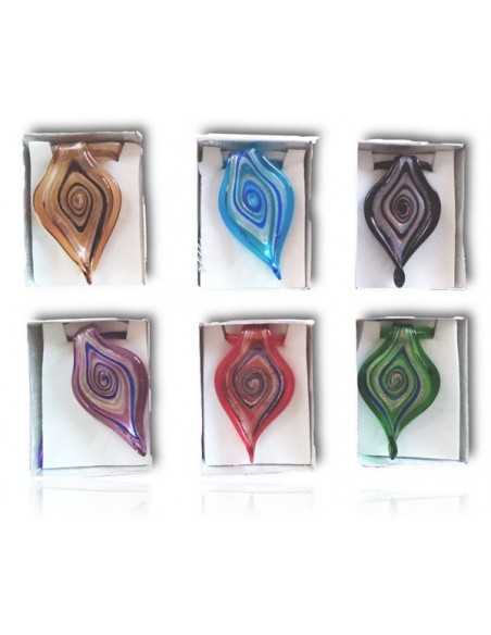 Lot de 12 colliers verre style Murano pendentif goutte pointe avec coffret