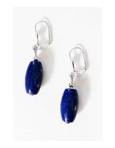 Boucles d'oreilles lapis-lazuli tambour 2.5 cm