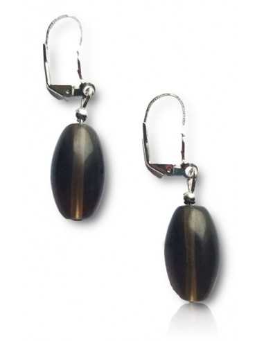 Boucles d'oreilles quartz fumé pierre tambour