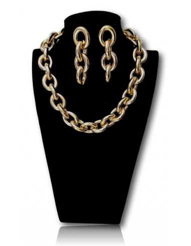 Parure collier grosse maille articulée XXL et boucles d'oreilles