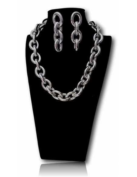 Parure collier grosse maille articulée XXL et boucles d'oreilles