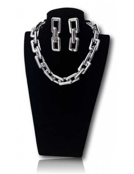 Parure collier grosse maille carré XXL et boucles d'oreilles