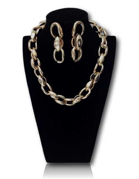 Parure collier grosse maille tendance XXL et boucles d'oreilles