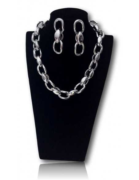 Parure collier grosse maille tendance XXL et boucles d'oreilles