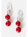 Boucles d'oreilles perles corail rouge reconstitué 3 cm