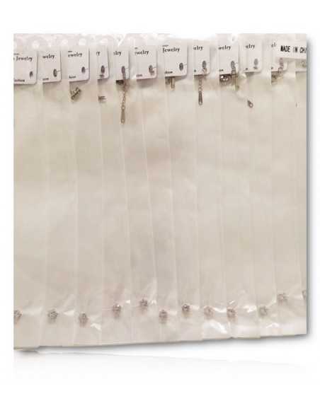 12 Colliers pendentifs perle ornée zirconium sur fil transparent acier inoxydable