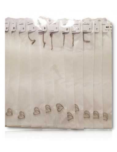 12 Colliers pendentifs coeur serti sur fil transparent acier inoxydable
