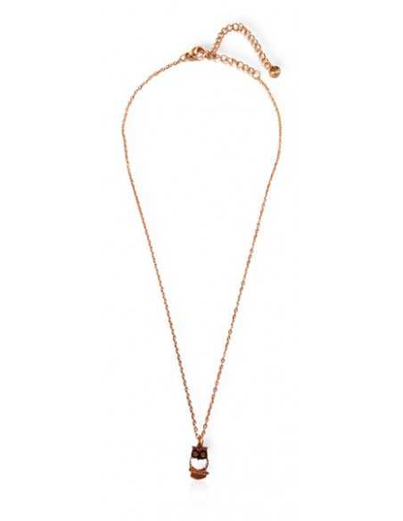 Collier pendentif acier inoxydable doré motif hiboux