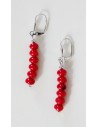 Boucles d'oreilles pendantes perles corail rouge reconstitué 3 cm