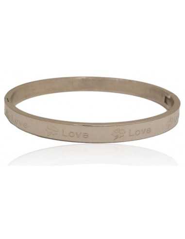 Bracelet acier inoxydable jonc inscription "Love" et motif trèfle