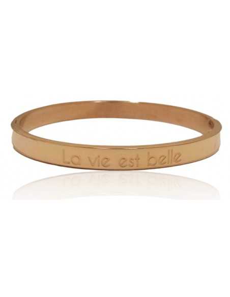 Bracelet jonc acier avec message " La vie est belle "