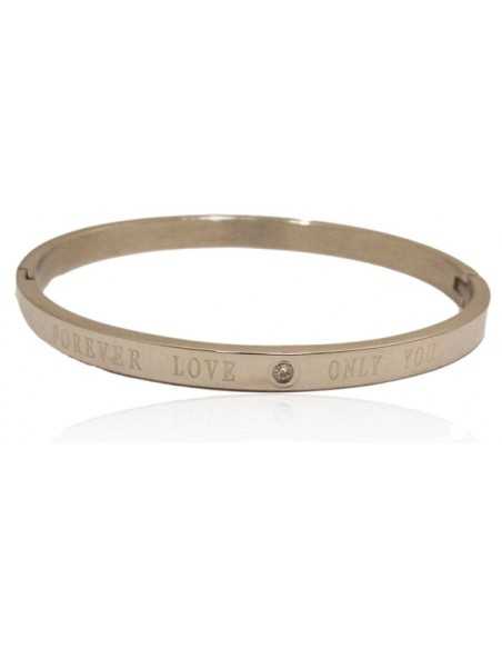 Bracelet jonc acier inoxydable inscription " forever love, only you"