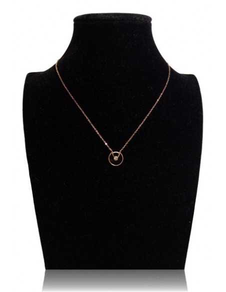 Collier acier inoxydable 316L doré pendentif anneau noir et zircon central