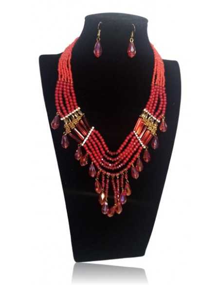 Parure cristal multirangs avec pampilles collier & boucles