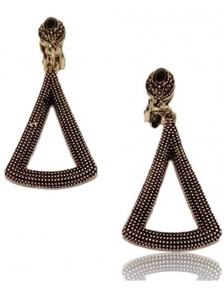 Boucles d'oreilles Clips métal vieilli motif triangle texturé