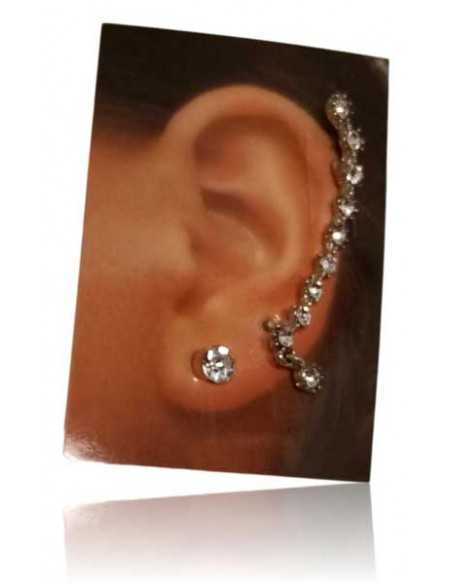 Bijou d'oreilles ligne de strass et clou serti