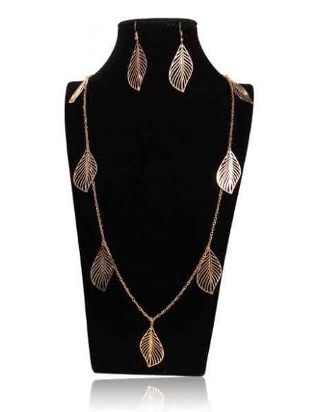 Collier sautoir fantaisie avec feuilles filigranes - 90 cm