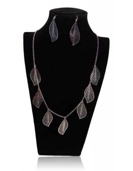 Collier sautoir fantaisie avec feuilles filigranes - 90 cm