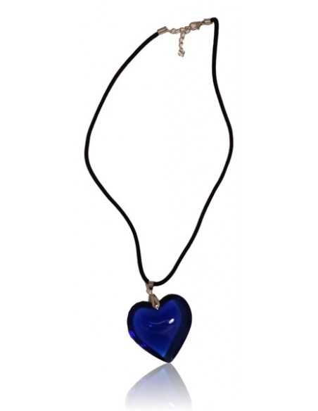 Collier cordon velours pendentif gros coeur verre