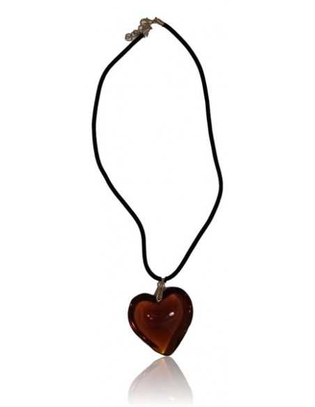 Collier cordon velours pendentif gros coeur verre