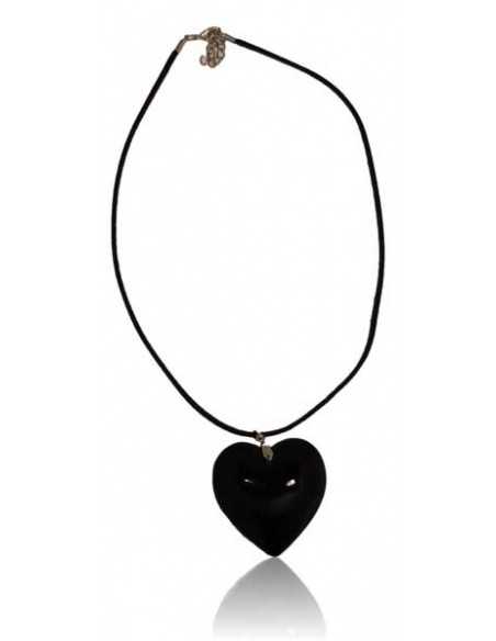 Collier cordon velours pendentif gros coeur verre