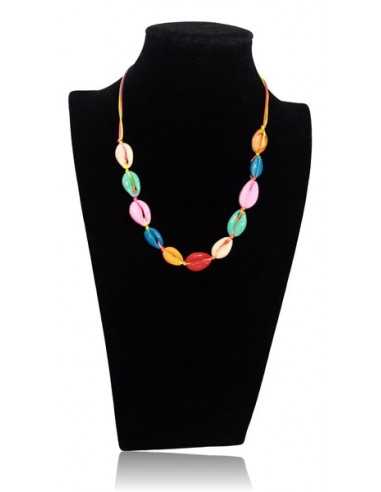 Collier longueur ajustable cauri colorés