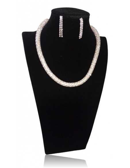 Parure bijoux collier tube métal serti de strass