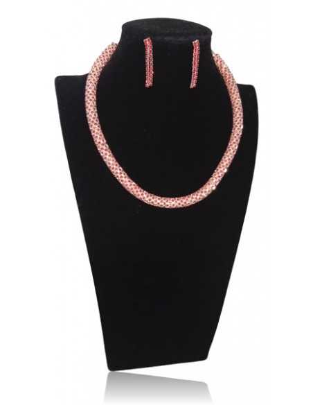 Parure bijoux collier tube métal serti de strass