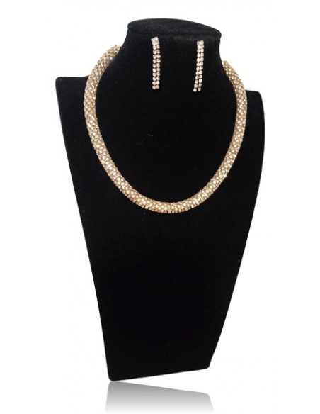 Parure bijoux collier tube métal serti de strass