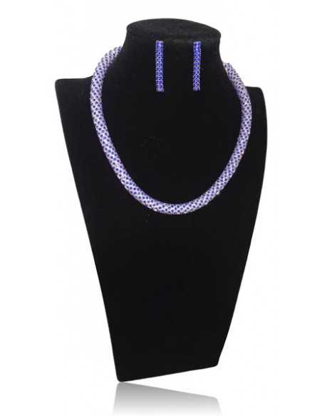 Parure bijoux collier tube métal serti de strass