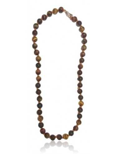 Collier oeil de tigre/faucon/taureau pierres boules 8 mm