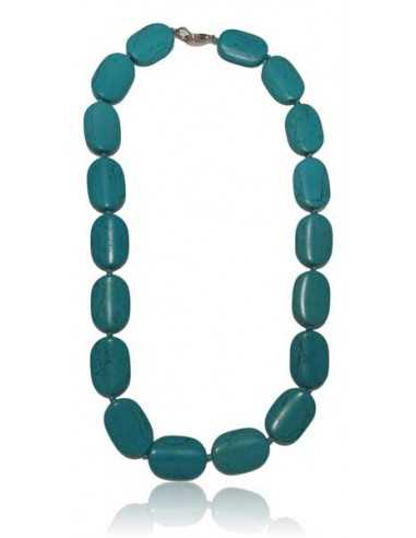 Collier turquoise reconstituée perles ovales larges