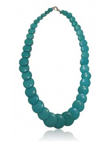 Collier turquoise reconstituée perles rondes plates dégradées