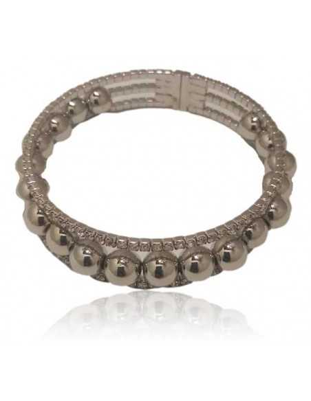 Bracelet manchette souple rangées de strass et boules