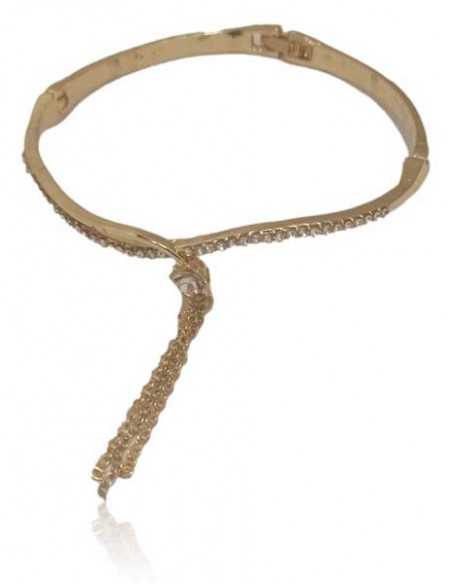 Bracelet jonc avec chainettes pendantes et petit strass