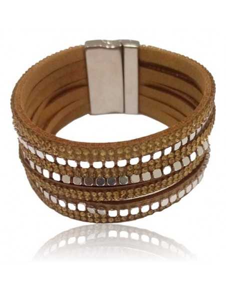 Bracelet multirang cuir facetté divers coloris