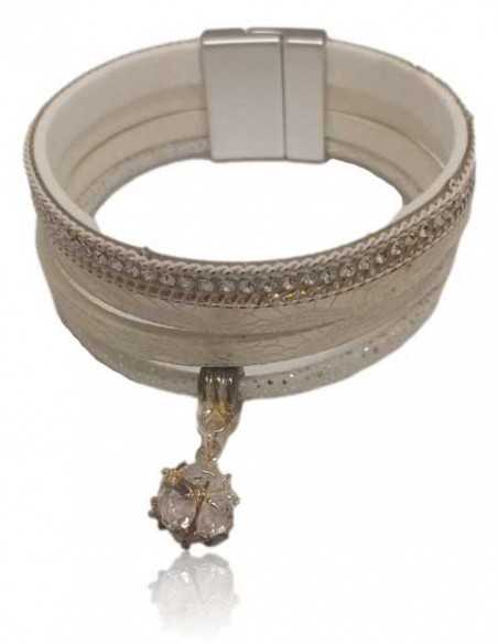 Bracelet multirang cuir avec charm cristal