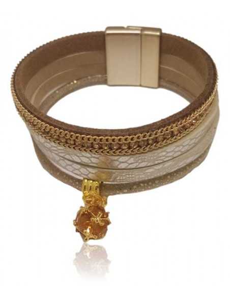Bracelet multirang cuir avec charm cristal