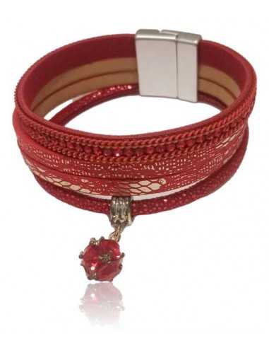 Bracelet multirang cuir avec charm cristal