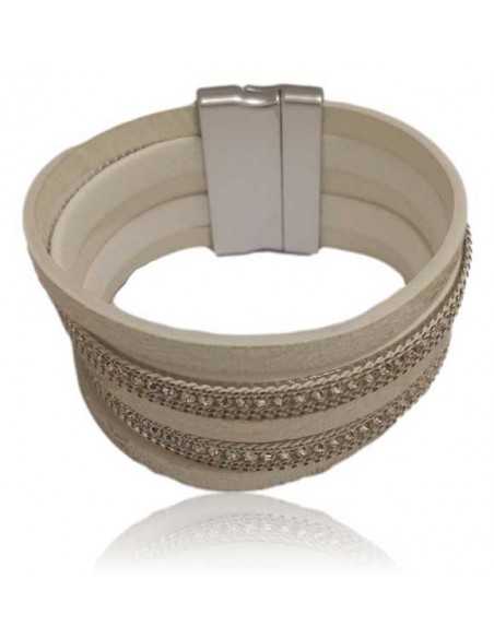 Bracelet manchette cuir multirangs fantaisie