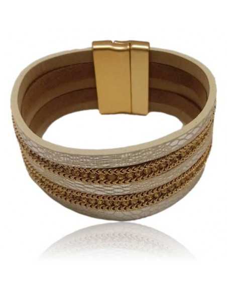 Bracelet manchette cuir multirangs fantaisie