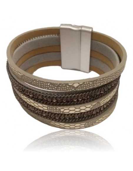 Bracelet manchette cuir multirangs fantaisie