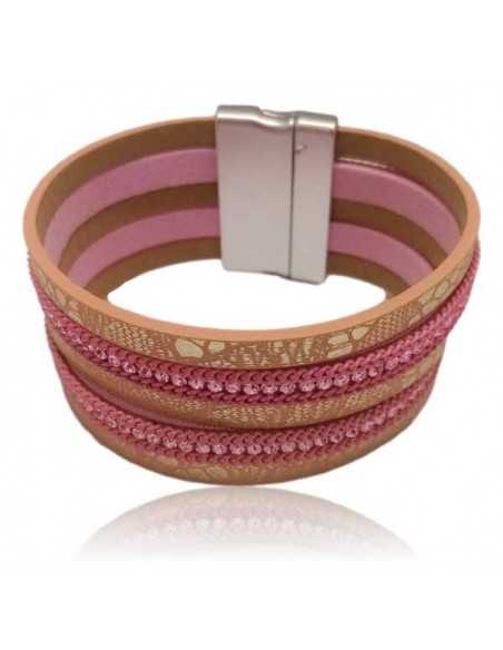 Bracelet manchette cuir multirangs fantaisie