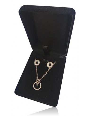 Parure en coffret collier pendentif anneau signe féminin et boucles