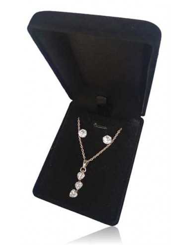 Parure en coffret collier pendentif ligne de petits coeurs et boucles