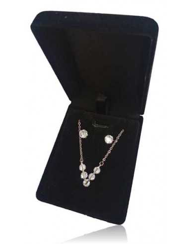Parure en coffret collier pendentif V serti et boucles