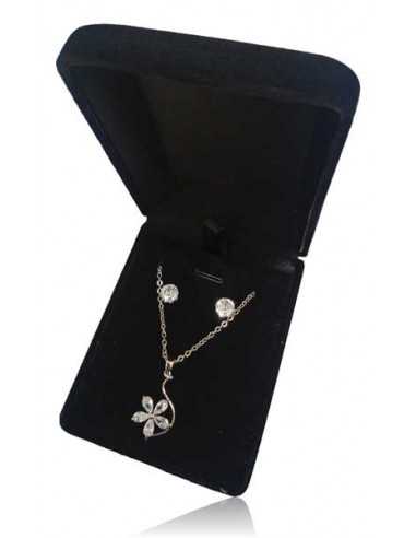 Parure en coffret collier pendentif pétales de fleurs zircon et boucles